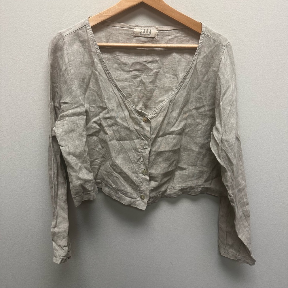 Saga V-Neck Blouse Top Linen Womens Size S Made‎ in Italy Lagenlook Boho